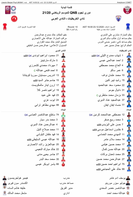 منتظری در ترکیب الخریطیات مقابل العربی با حضور محمدی و ترابی